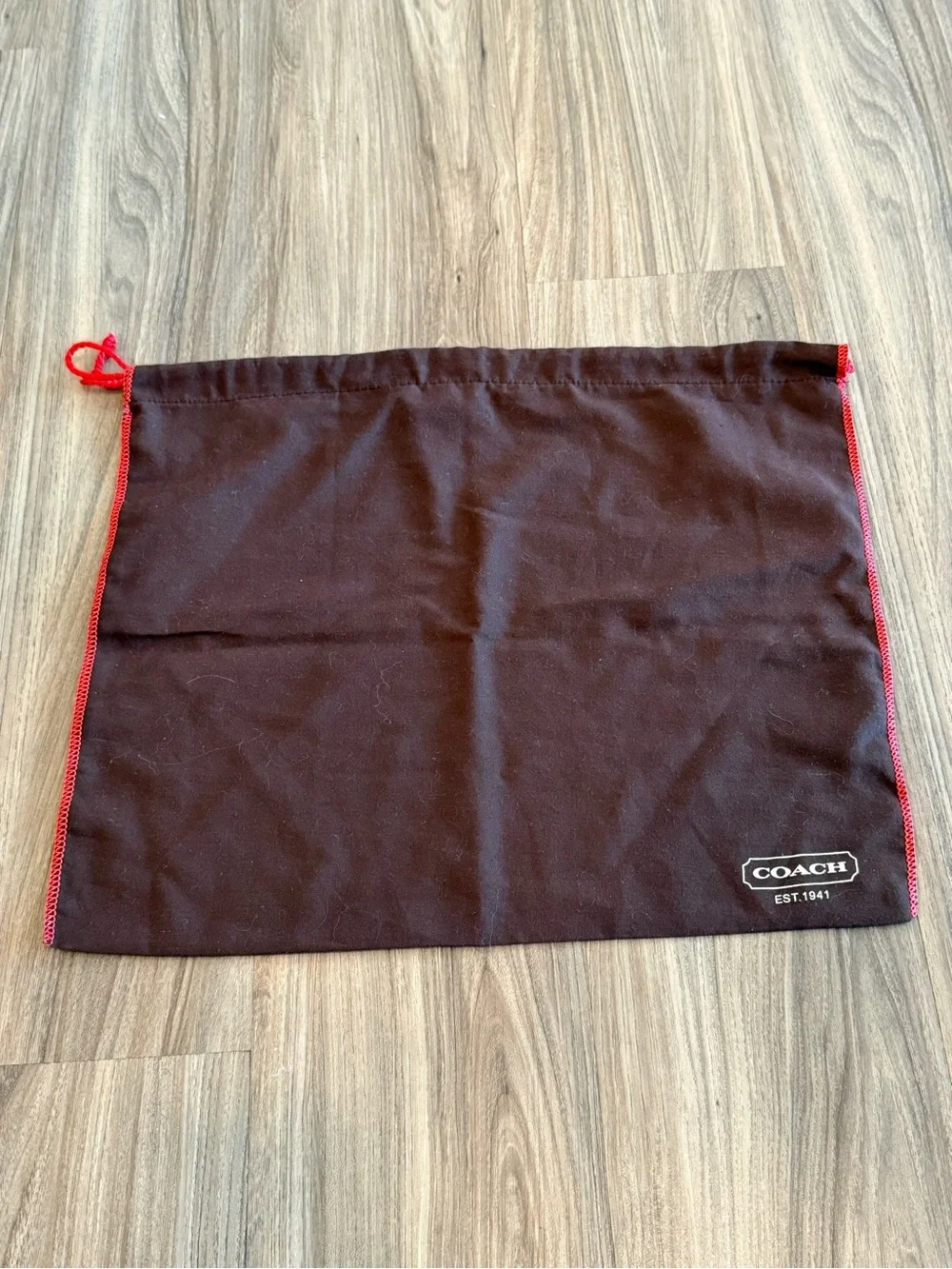 COACH Brown Dust Bag with Red Trim and Drawstring 16” x 13.5”